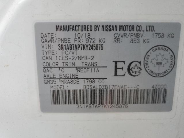 Photo 12 VIN: 3N1AB7AP7KY245876 - NISSAN SENTRA 