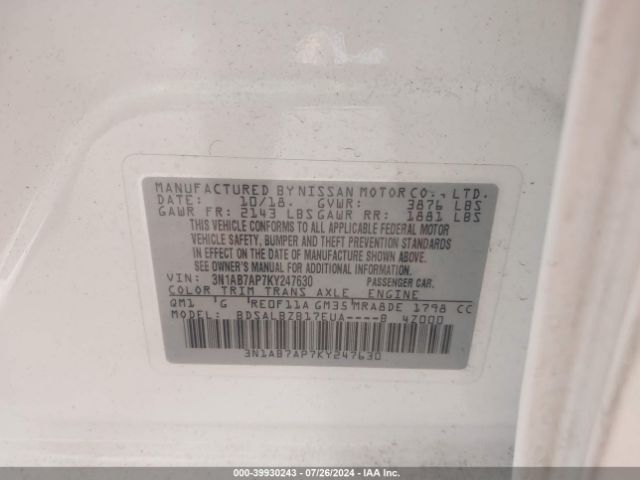 Photo 8 VIN: 3N1AB7AP7KY247630 - NISSAN SENTRA 