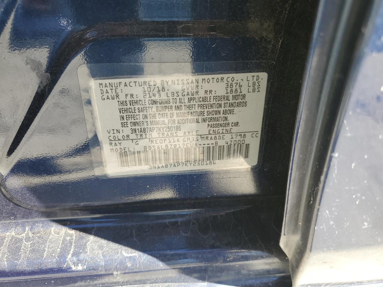 Photo 11 VIN: 3N1AB7AP7KY250186 - NISSAN SENTRA 