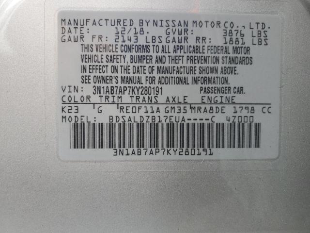 Photo 11 VIN: 3N1AB7AP7KY280191 - NISSAN SENTRA S 