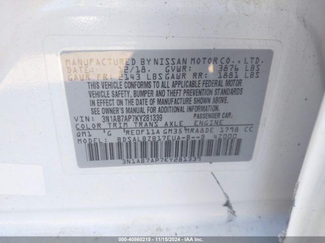 Photo 8 VIN: 3N1AB7AP7KY281339 - NISSAN SENTRA 