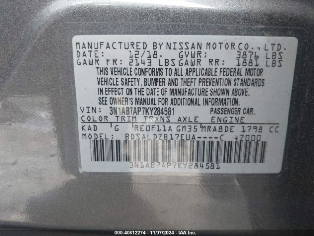 Photo 8 VIN: 3N1AB7AP7KY284581 - NISSAN SENTRA 