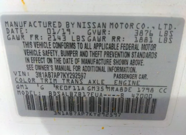 Photo 8 VIN: 3N1AB7AP7KY292597 - NISSAN SENTRA 