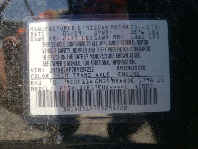 Photo 9 VIN: 3N1AB7AP7KY294222 - NISSAN SENTRA S 