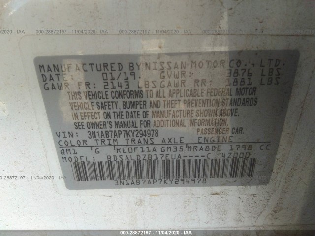 Photo 8 VIN: 3N1AB7AP7KY294978 - NISSAN SENTRA 