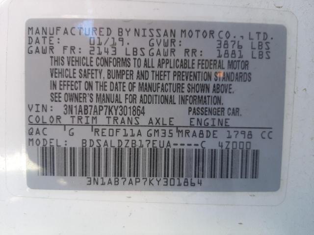 Photo 9 VIN: 3N1AB7AP7KY301864 - NISSAN SENTRA S 