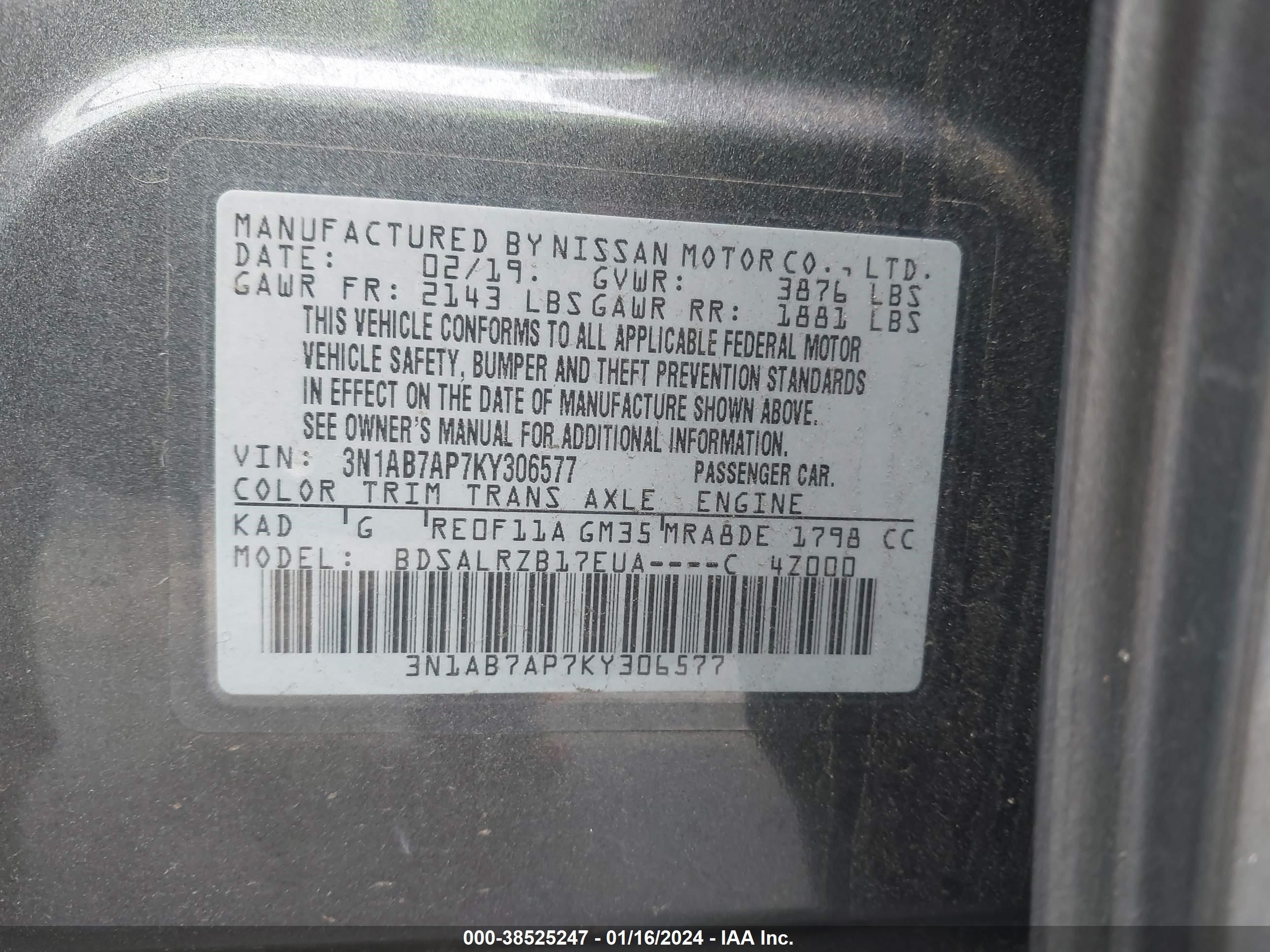 Photo 8 VIN: 3N1AB7AP7KY306577 - NISSAN SENTRA 