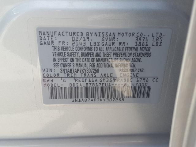 Photo 9 VIN: 3N1AB7AP7KY307258 - NISSAN SENTRA S 