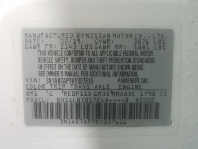 Photo 9 VIN: 3N1AB7AP7KY307616 - NISSAN SENTRA S 