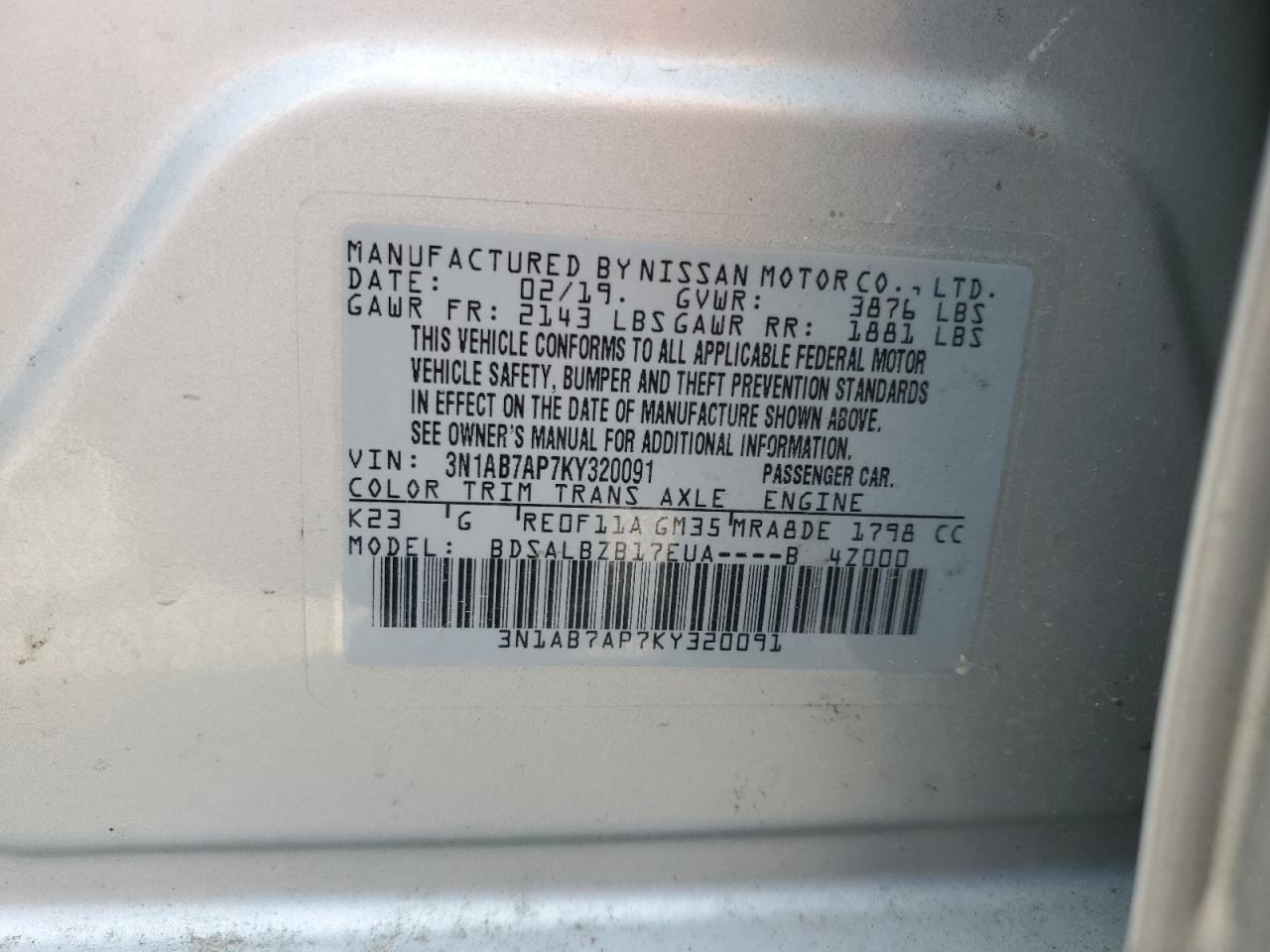 Photo 11 VIN: 3N1AB7AP7KY320091 - NISSAN SENTRA 