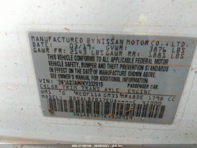 Photo 8 VIN: 3N1AB7AP7KY332919 - NISSAN SENTRA 