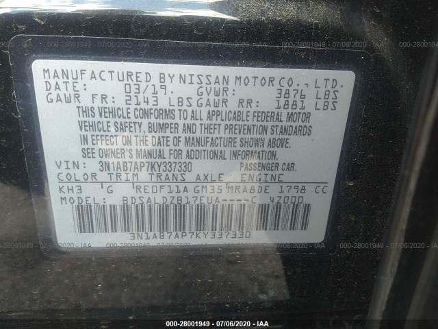 Photo 8 VIN: 3N1AB7AP7KY337330 - NISSAN SENTRA 