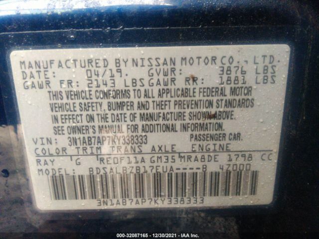 Photo 8 VIN: 3N1AB7AP7KY338333 - NISSAN SENTRA 