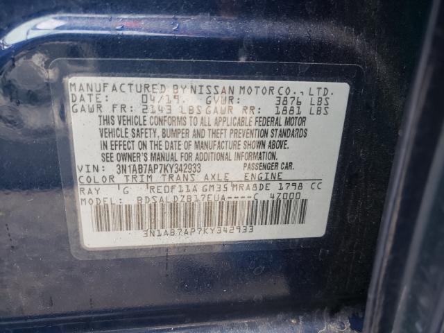 Photo 9 VIN: 3N1AB7AP7KY342933 - NISSAN SENTRA S 