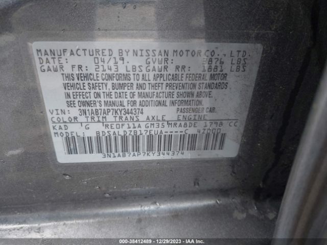 Photo 8 VIN: 3N1AB7AP7KY344374 - NISSAN SENTRA 