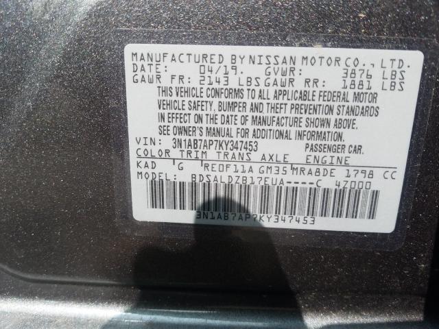 Photo 9 VIN: 3N1AB7AP7KY347453 - NISSAN SENTRA S 