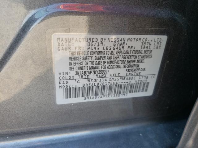 Photo 9 VIN: 3N1AB7AP7KY350997 - NISSAN SENTRA S 