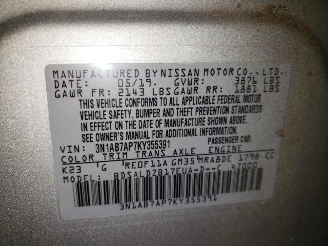 Photo 9 VIN: 3N1AB7AP7KY355391 - NISSAN SENTRA S 