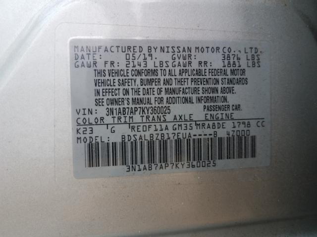 Photo 9 VIN: 3N1AB7AP7KY360025 - NISSAN SENTRA S 