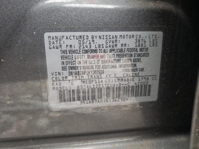 Photo 9 VIN: 3N1AB7AP7KY362924 - NISSAN SENTRA S 