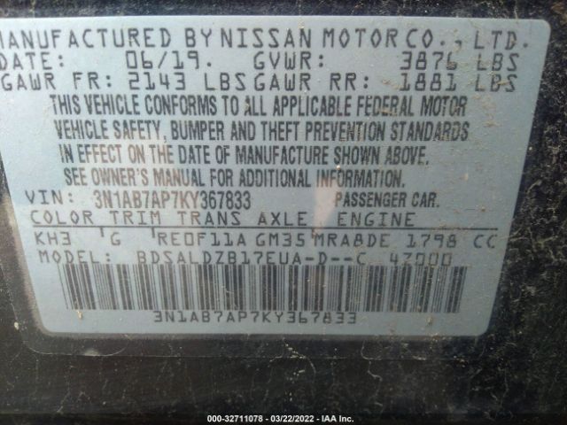 Photo 8 VIN: 3N1AB7AP7KY367833 - NISSAN SENTRA 