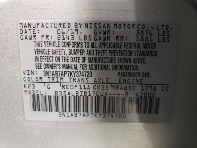 Photo 11 VIN: 3N1AB7AP7KY374720 - NISSAN SENTRA S 