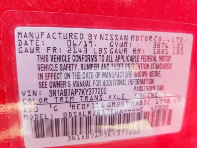 Photo 9 VIN: 3N1AB7AP7KY377200 - NISSAN SENTRA S 