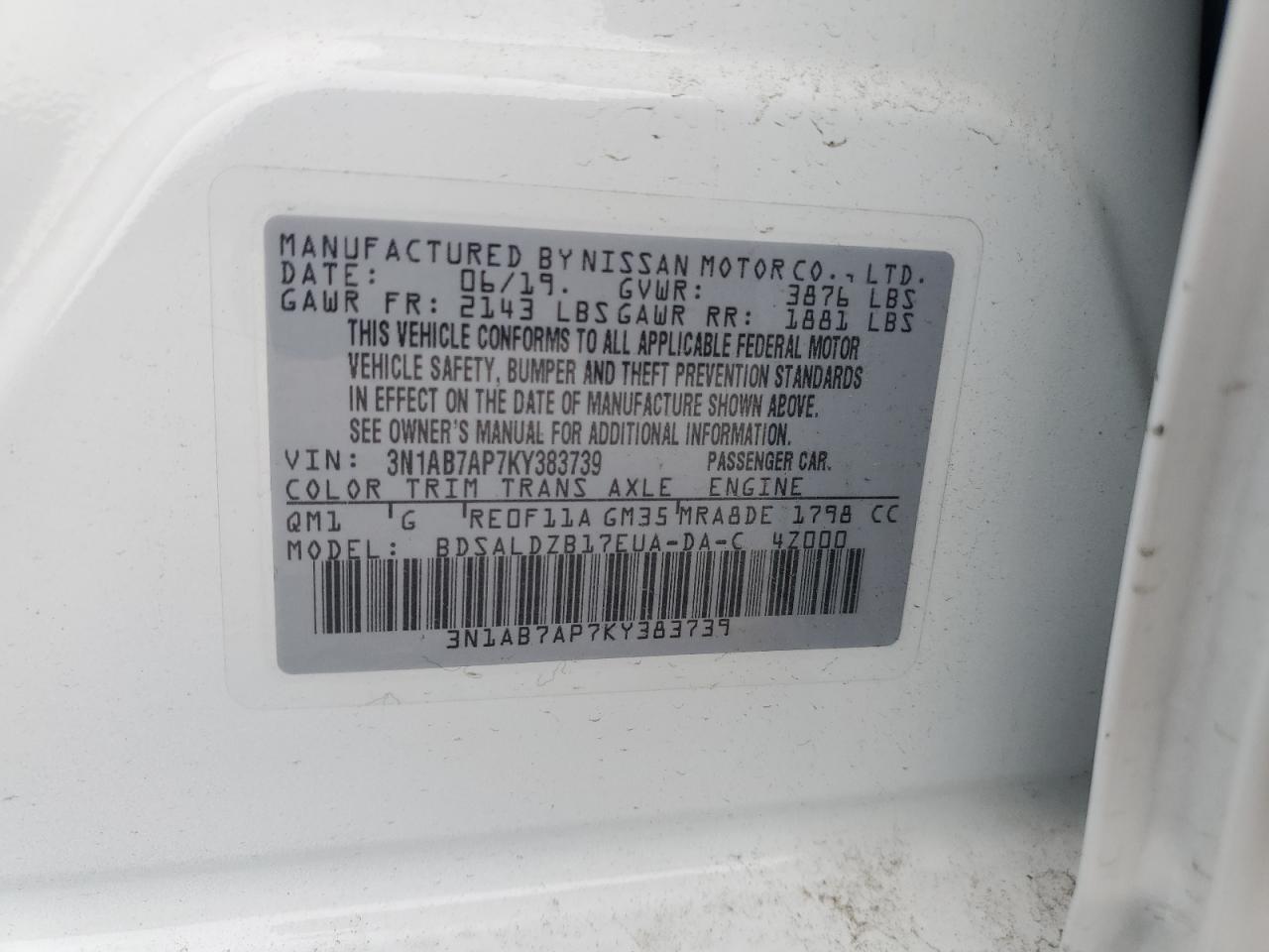 Photo 11 VIN: 3N1AB7AP7KY383739 - NISSAN SENTRA 