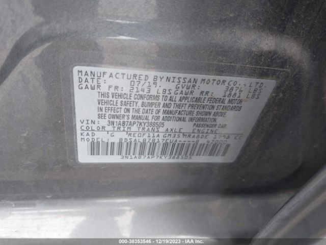 Photo 8 VIN: 3N1AB7AP7KY388505 - NISSAN SENTRA 