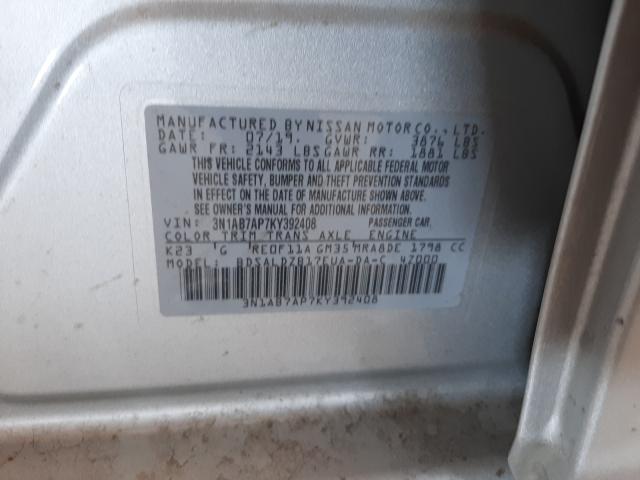 Photo 9 VIN: 3N1AB7AP7KY392408 - NISSAN SENTRA S 