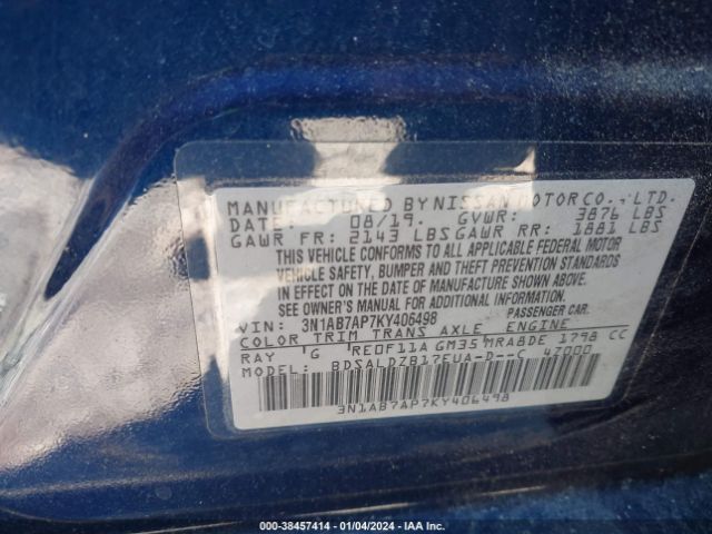 Photo 8 VIN: 3N1AB7AP7KY406498 - NISSAN SENTRA 