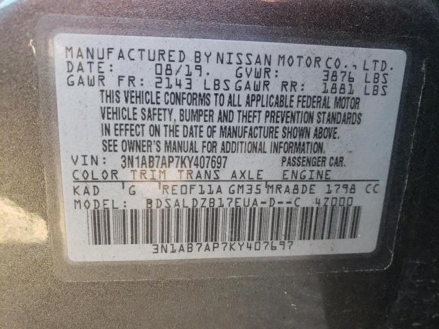 Photo 9 VIN: 3N1AB7AP7KY407697 - NISSAN SENTRA S 