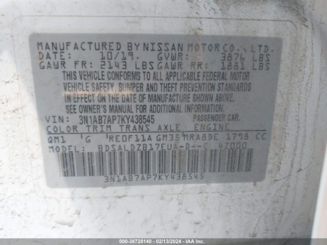 Photo 8 VIN: 3N1AB7AP7KY438545 - NISSAN SENTRA 