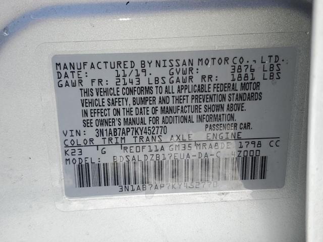 Photo 12 VIN: 3N1AB7AP7KY452770 - NISSAN SENTRA S 