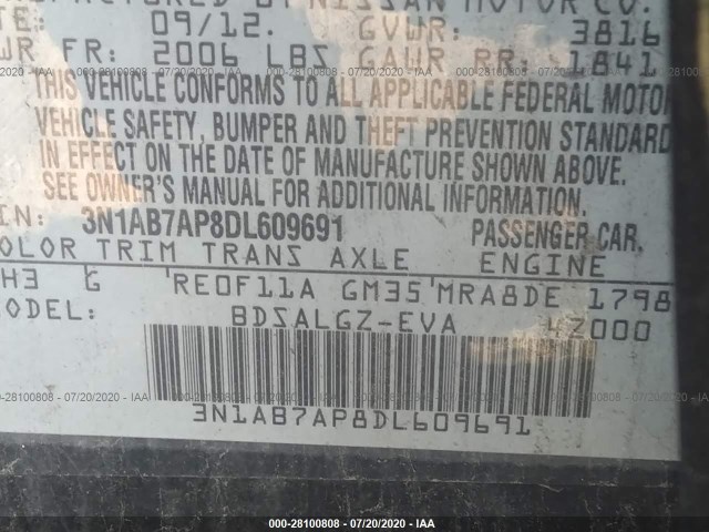 Photo 8 VIN: 3N1AB7AP8DL609691 - NISSAN SENTRA 