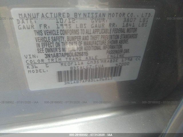 Photo 8 VIN: 3N1AB7AP8DL626815 - NISSAN SENTRA 