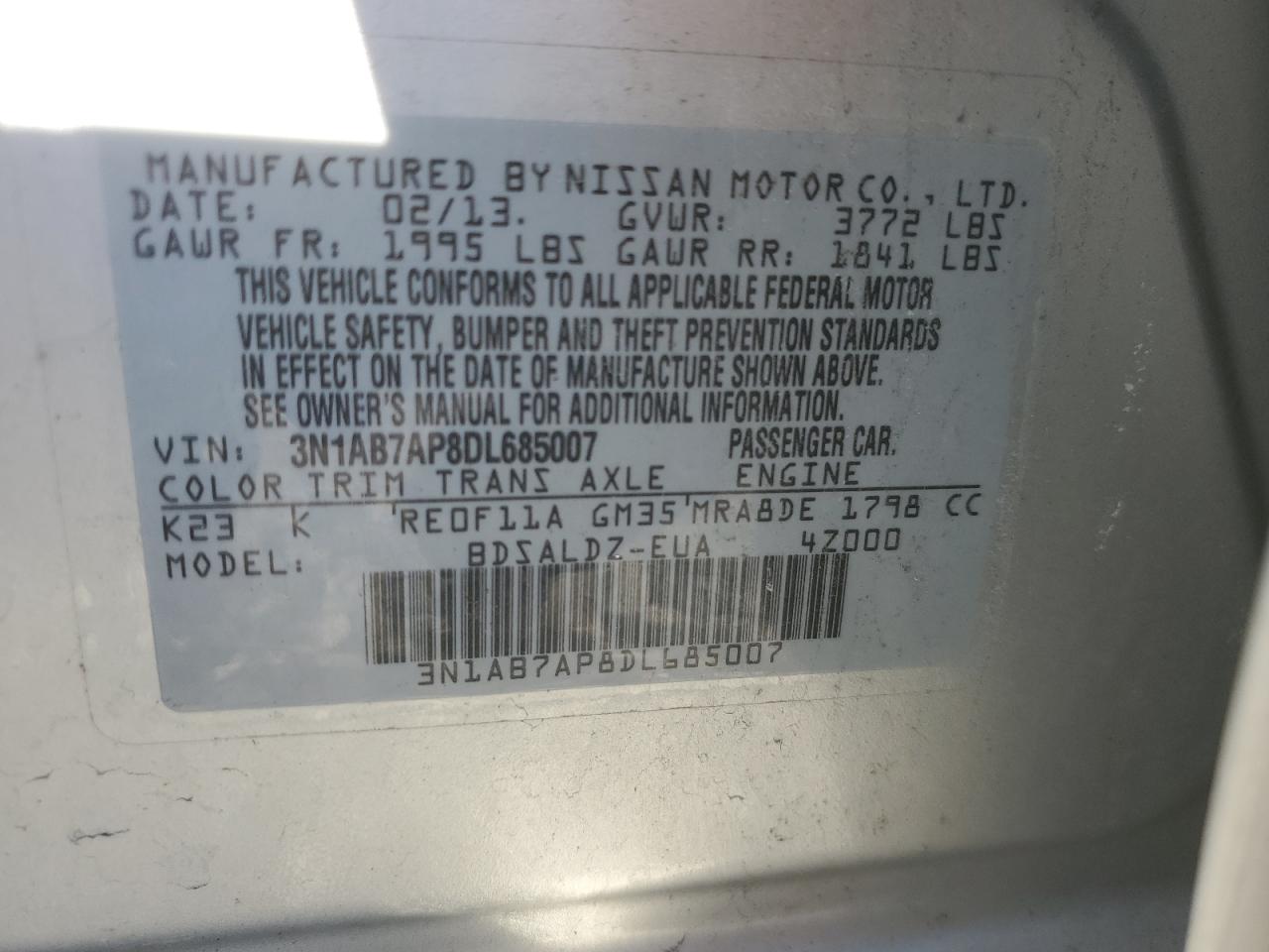 Photo 11 VIN: 3N1AB7AP8DL685007 - NISSAN SENTRA 