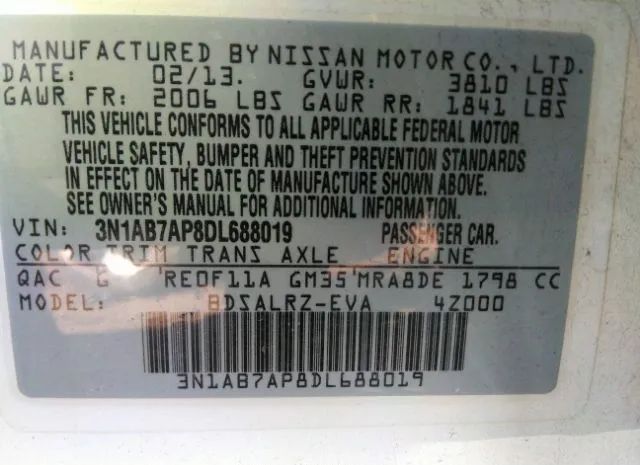 Photo 8 VIN: 3N1AB7AP8DL688019 - NISSAN SENTRA 