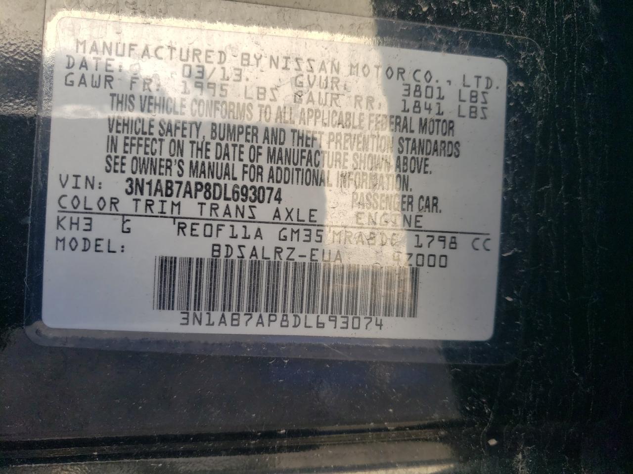 Photo 11 VIN: 3N1AB7AP8DL693074 - NISSAN SENTRA 