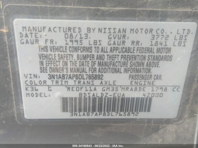 Photo 8 VIN: 3N1AB7AP8DL765892 - NISSAN SENTRA 