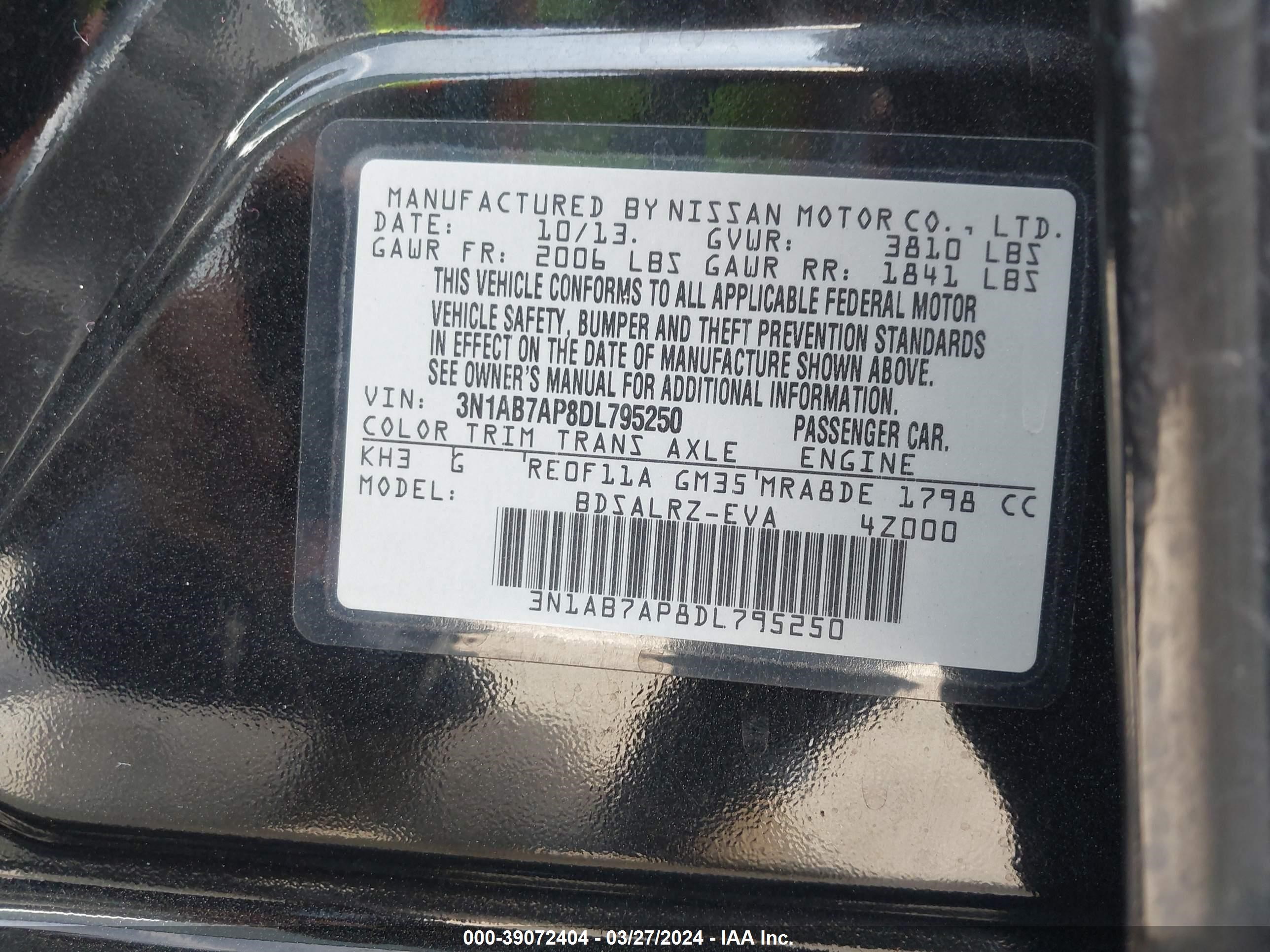 Photo 8 VIN: 3N1AB7AP8DL795250 - NISSAN SENTRA 