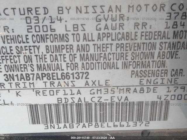 Photo 8 VIN: 3N1AB7AP8EL661372 - NISSAN SENTRA 