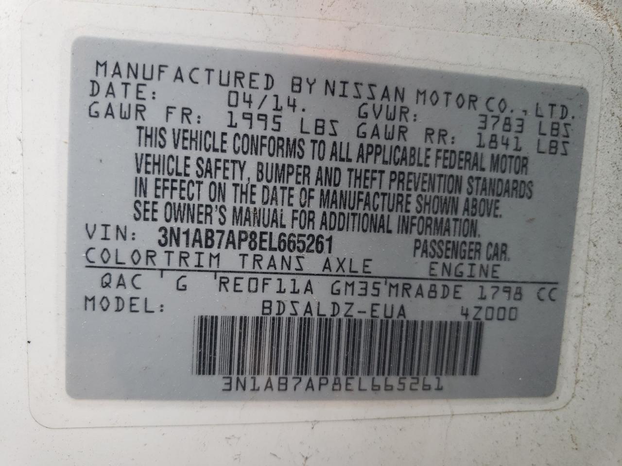 Photo 12 VIN: 3N1AB7AP8EL665261 - NISSAN SENTRA 