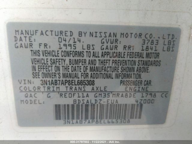 Photo 8 VIN: 3N1AB7AP8EL665308 - NISSAN SENTRA 