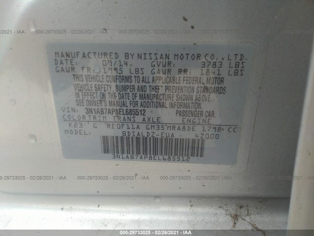 Photo 8 VIN: 3N1AB7AP8EL685512 - NISSAN SENTRA 