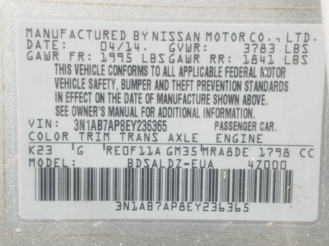 Photo 9 VIN: 3N1AB7AP8EY236365 - NISSAN SENTRA S 