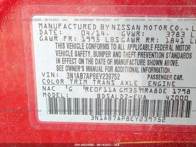 Photo 8 VIN: 3N1AB7AP8EY239752 - NISSAN SENTRA 