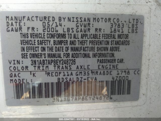 Photo 8 VIN: 3N1AB7AP8EY248726 - NISSAN SENTRA 