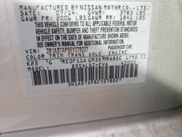 Photo 9 VIN: 3N1AB7AP8EY278227 - NISSAN SENTRA S 