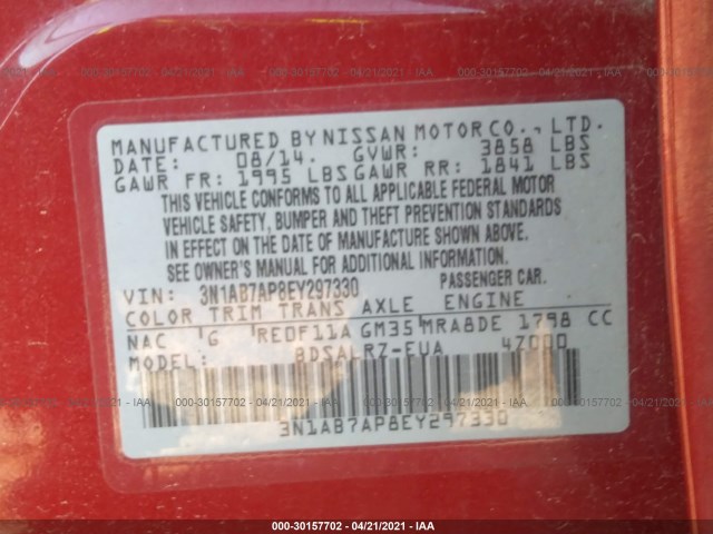 Photo 8 VIN: 3N1AB7AP8EY297330 - NISSAN SENTRA 